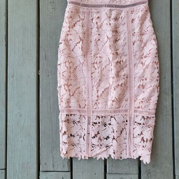 Bardot Botanica Lace Cutout‎ Midi Dress Floral Lace Sheath Blush Pink 6 Cocktail - Picture 5 of 9